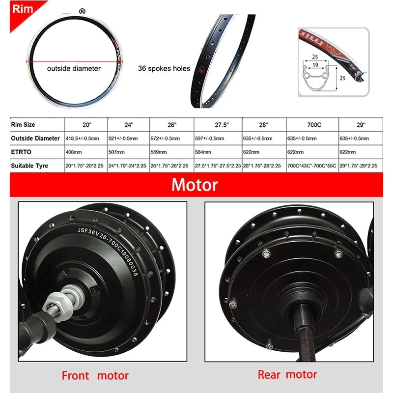 h 700C Front Rear Electric Bicycle Motor Wheel